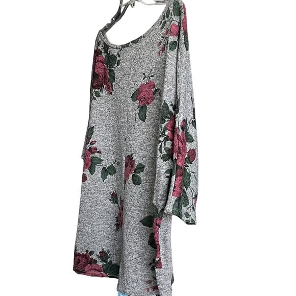 OLIVIA BLU LONG DOLMAN SLEEVES PULL-OVER TOP, WOMENS, 2X, GREY FUCHSIA FLORAL - Picture 5 of 10